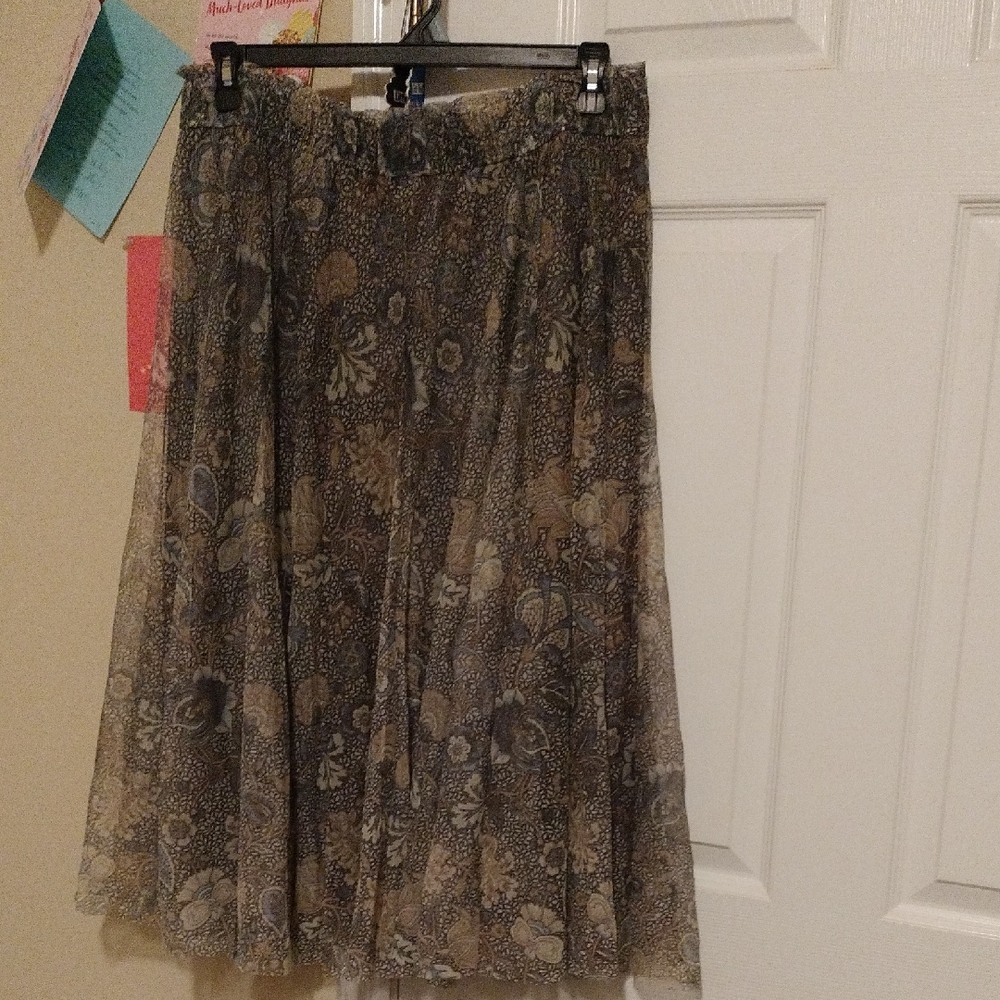 Earth Tone Floral Midi Skirt Flowy Modest Plus Size 18